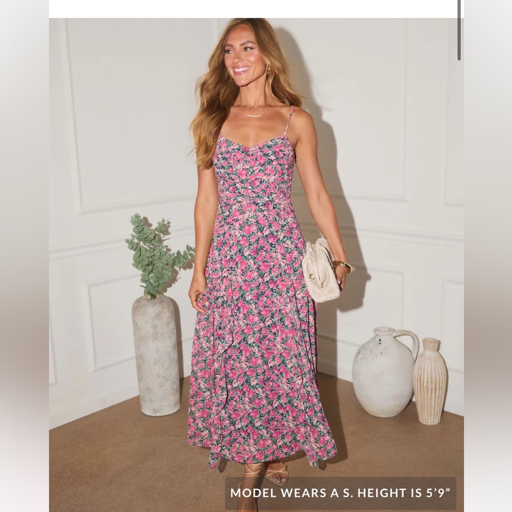 Vici Pink and Green Floral Maxi Dress
